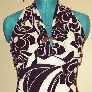 My Michelle black and white floral tie around the neck dress